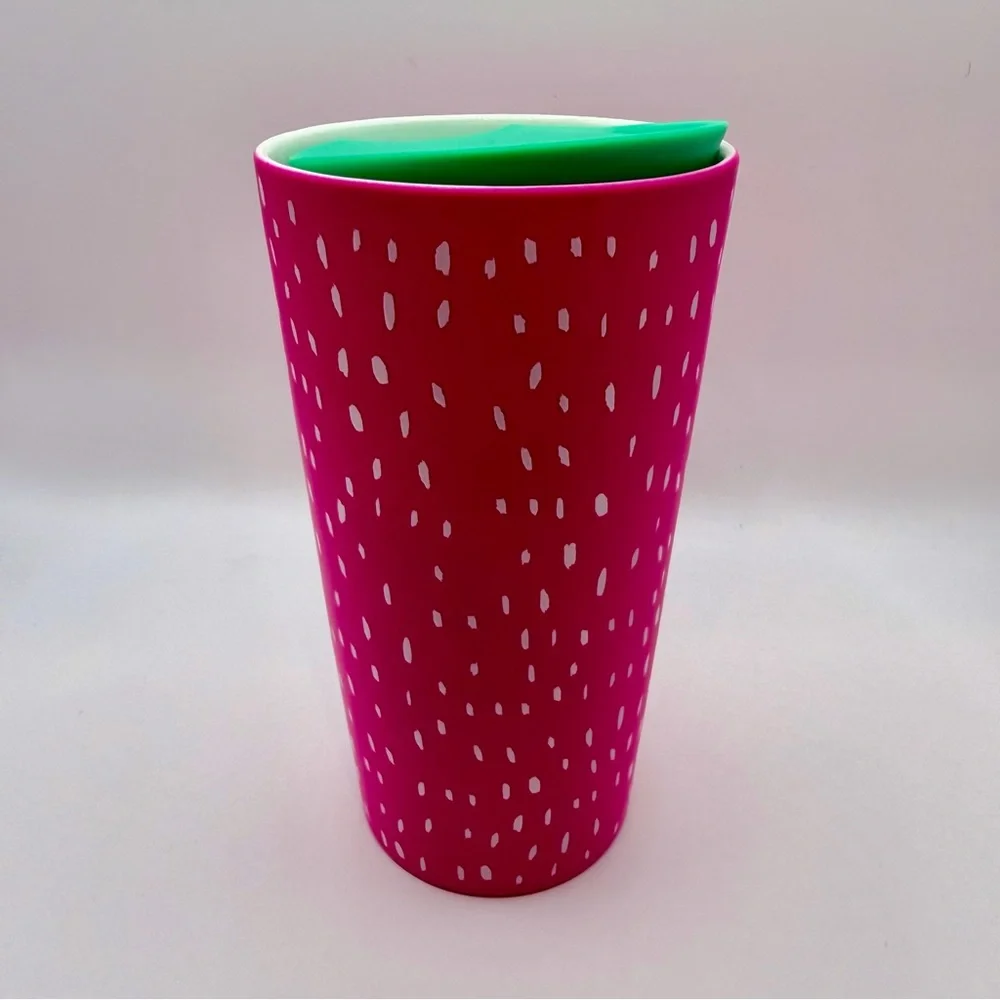 New Starbucks 2022 Summer Dots Strawberry Neon Pink Ceramic Travel Tumbler